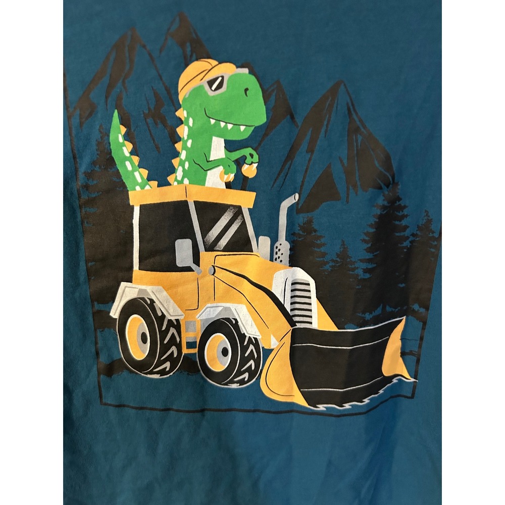 Maximus Rex Boys Teal Blue Dinosaur T-Rex Bulldozer Long Sleeve Graphic Tee 7